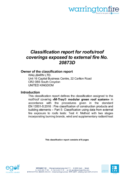 Classification certificate - B ROOF t4 - M-Tray