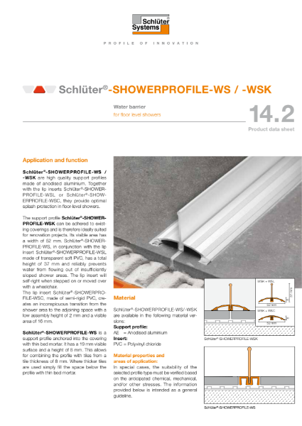 14.2 SHOWERPROFILE-WS -WSK - Technical Data Sheet