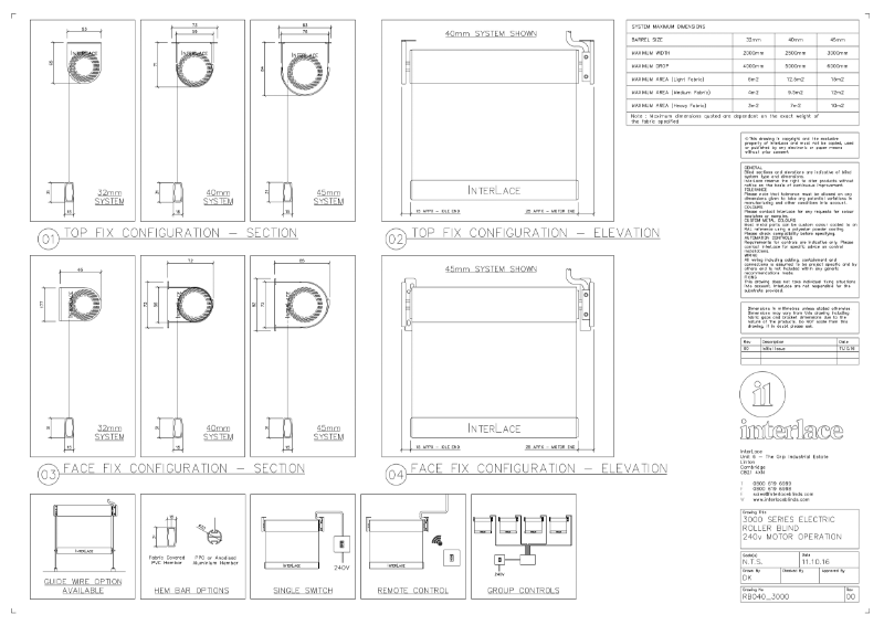 3000 Series Roller Blind - Drawing Motorised