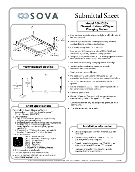 Element Horizontal Changing Station Submittal Sheet