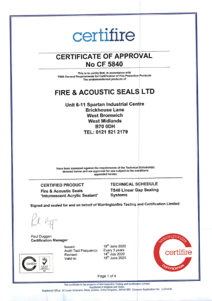 certifire Certificate of Approval No CF 5839