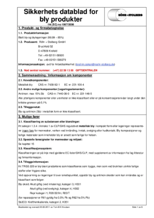 Sikkerhetsdatablad Blyplater NORSK 2014