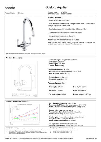 Gosford Aquifier (Chrome) Consumer Specification
