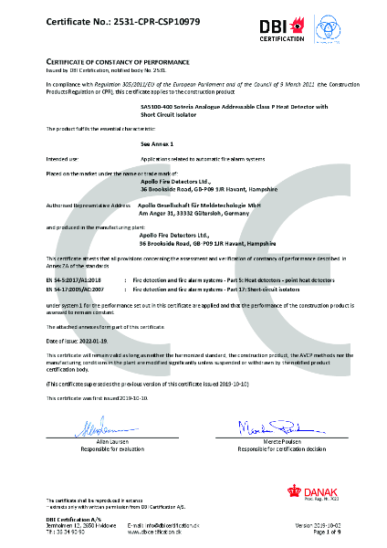 Certificate of constancy of performance