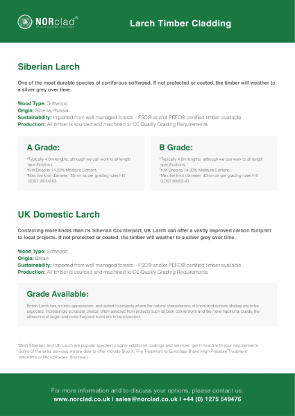 Siberian & UK Larch Timber Cladding - NORclad