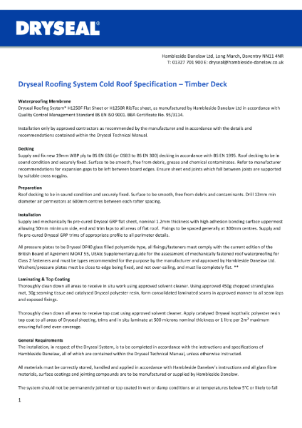 Dryseal Roofing System Cold Roof Specification