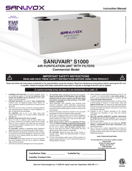 Instruction Manual for Sanuvair S1000 (EN)