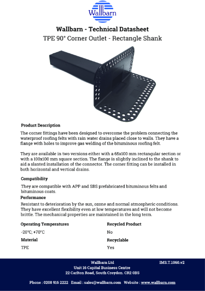 Datasheet - TPE 90° Corner (Through Wall) Outlet Round Shank Perforated Flange