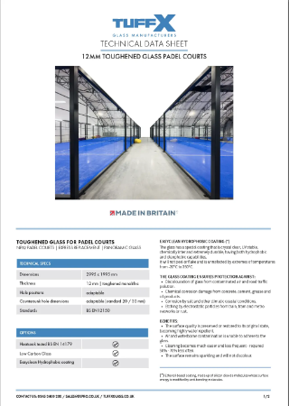 Padel Court Glass Data Sheet
