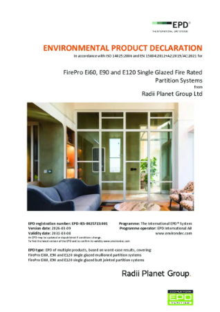 FirePro Ei60, E90 and E120 Single Glazed Fire Rated Partition Systems - Environmental Product Declaration (EPD)