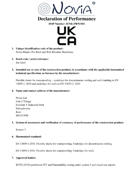 Novia Black + Pro Breather Membrane DOP