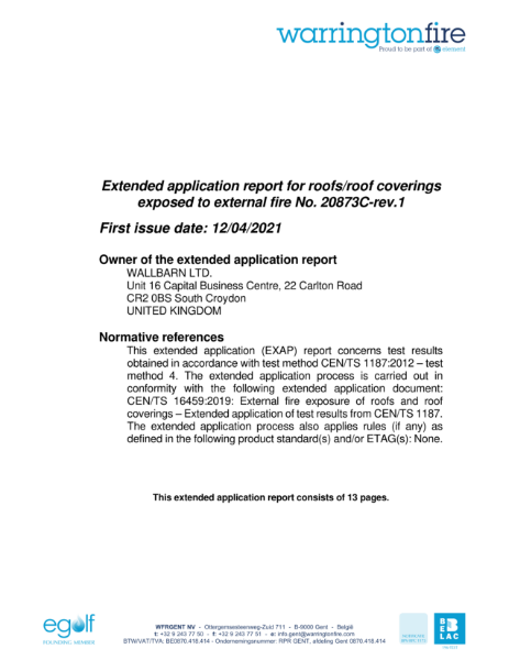 M-Tray® Modular Green Roof System - t(4) External Fire Exposure to Roofs - Extended Application Report