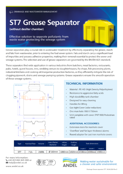 ST7 Grease Separator Data Sheet