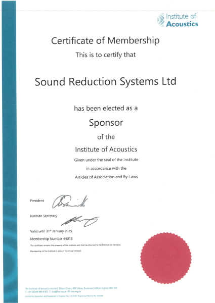 Institute of Acoustic Sponsor Certificate