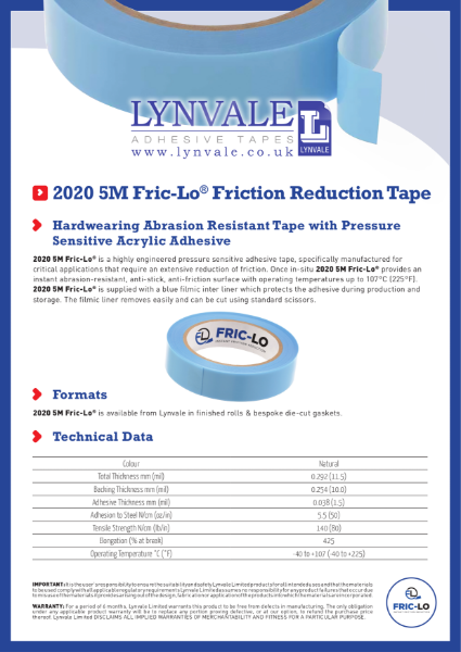 Fric-Lo Friction Reduction Tape Technical Data Sheet