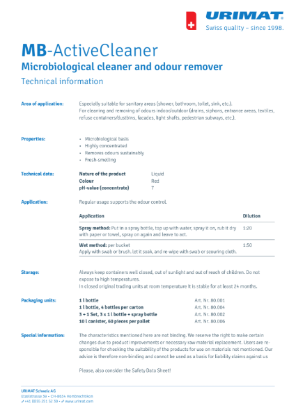 MB AktivCleaner Information Sheet