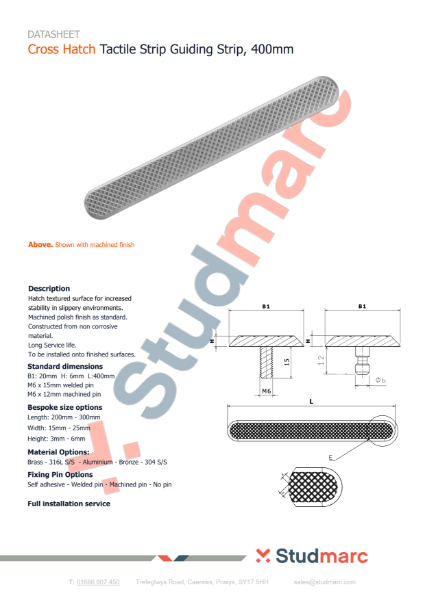 Cross Hatched Textured Tactile Guiding Strip - Datasheet