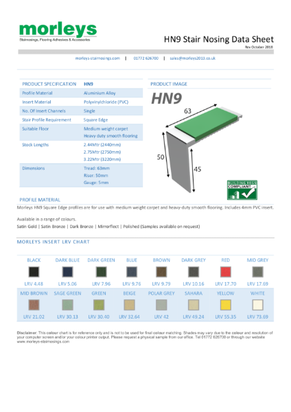 HN9 90° Deep Square Single Channel Rampback Stair Nosing / Stair Edging for Carpet