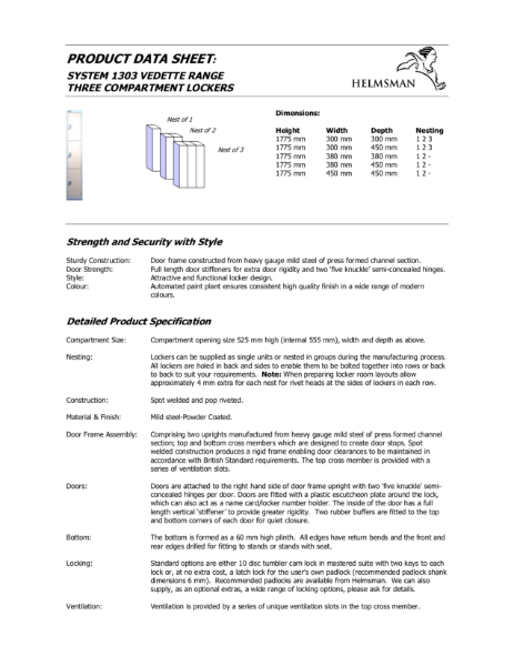 Product Data Sheet - 3 Compartment