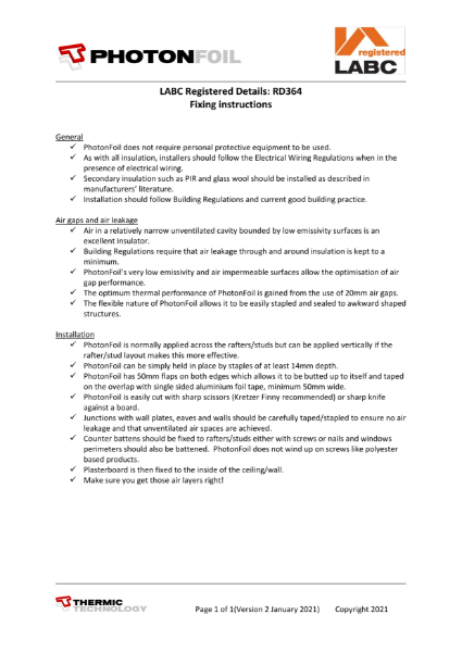 PhotonFoil (standard) Installation Instructions