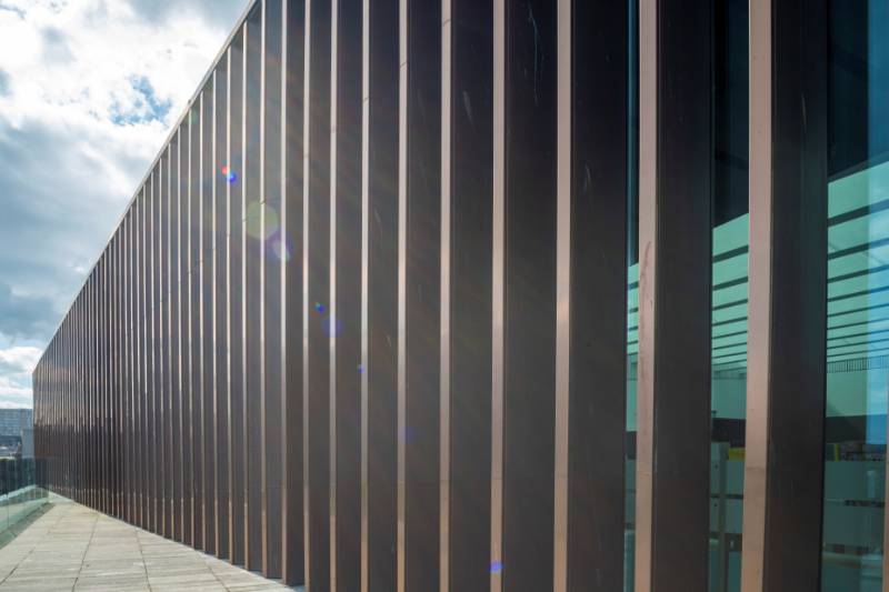 Copper and Copper PVD roof extension cladding, Aberdeen Art Gallery