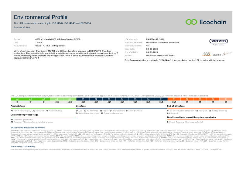 Wavin Inspection Chambers EPD for base (specifically 66NE300)