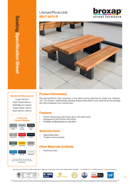 Litchard Picnic Unit Specification Sheet