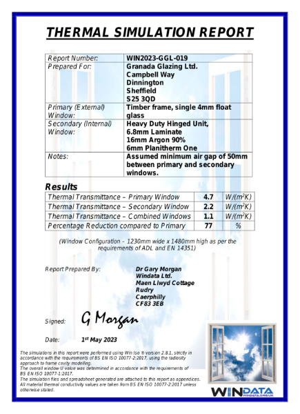 Heavy Duty Hinged Unit Double Glazed - Thermal Simulation Report