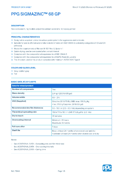 PPG SIGMAZINC™ 68 GP - Product Data Sheet