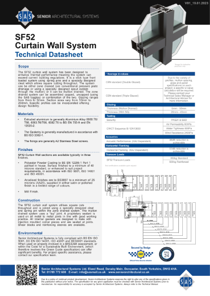 SAS SF52 Curtain Wall Technical Datasheet