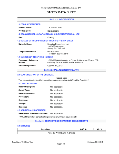 MATERIAL DATA AND SAFETY SHEET - TPO