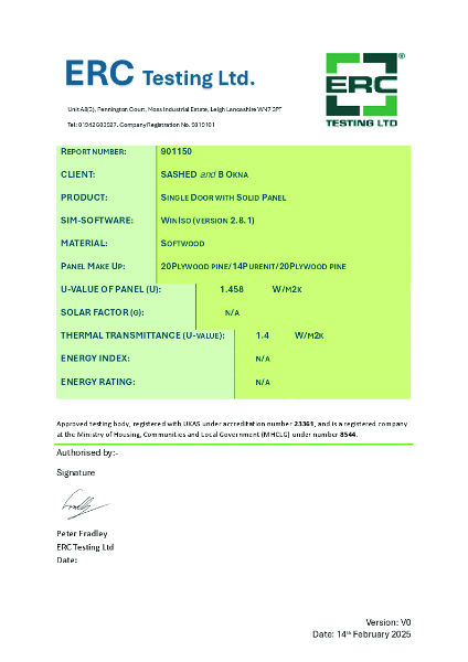U-Values Test Result - Single Door with Solid Panel