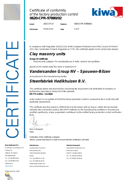 Certificate of conformity of the factory production control
0620-CPR-97880/02