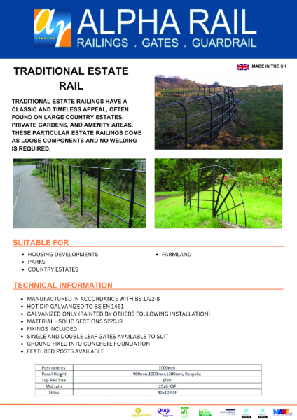 Traditional Estate Rail Data Sheet