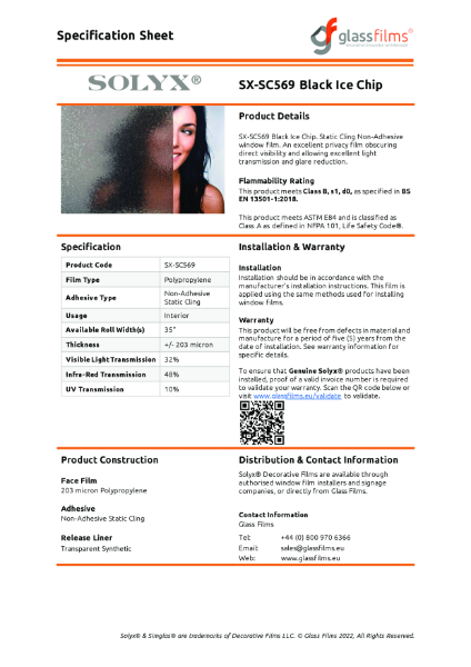 SX-SC569 Black Ice Chip Specification Sheet