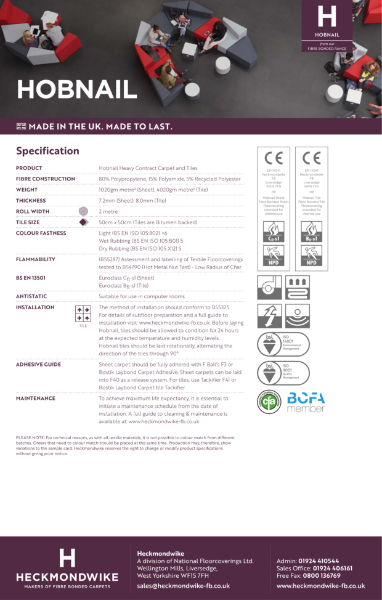 Specification Sheet - Hobnail Commercial Carpet & Commercial Carpet Tiles