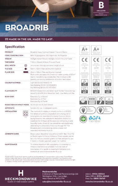 Specification Sheet - Broadrib Commercial Carpet, Carpet Tiles & Carpet Planks