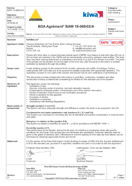 SafeSecure BDA Agrément BAW 18-068/02/A