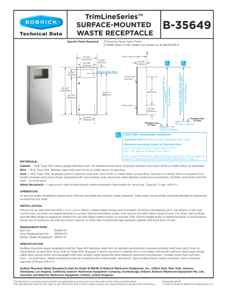 TrimLineSeries™ Surface-Mounted Waste Receptacle - B-35649