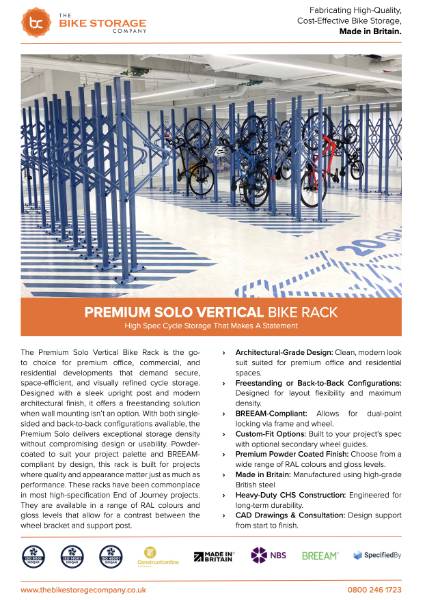 Premium Solo Vertical Bike Rack Specification Sheet