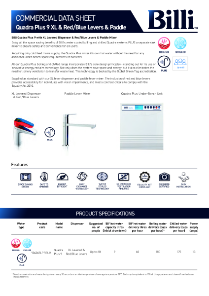Quadra Plus 9 XL & Red-Blue Levers &  Paddle Datasheet