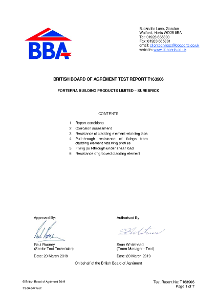 SureBrick Corrosion and Pull Through Test Report BBA
