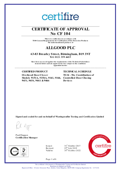CF 104 - Certificate of approval CF 104