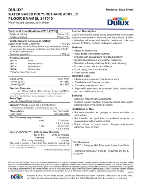 Dulux® Water Based Polyurethane Acrylic Floor Enamel 247010