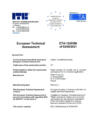 European Technical Assessment - FF1 Anchors