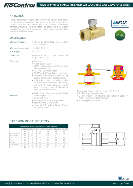 WRAS-approved 2411V Lockshield Ball Valve threaded