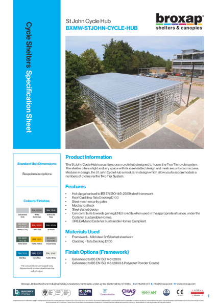 St John Cycle Hub Specification Sheet