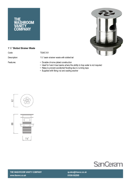 1 ¼” Slotted strainer waste TSWC101