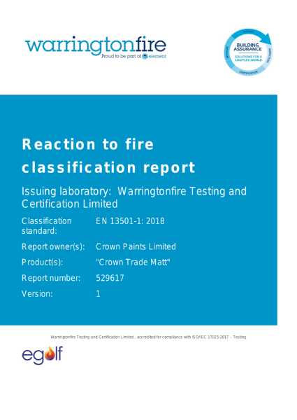 R EACTION TO FIRE - CLASSIFICATION REPORT EUI-22-000041