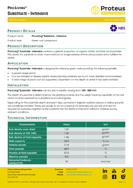 Product Data Sheet - Proteus Pro-Living® Intensive Substrate